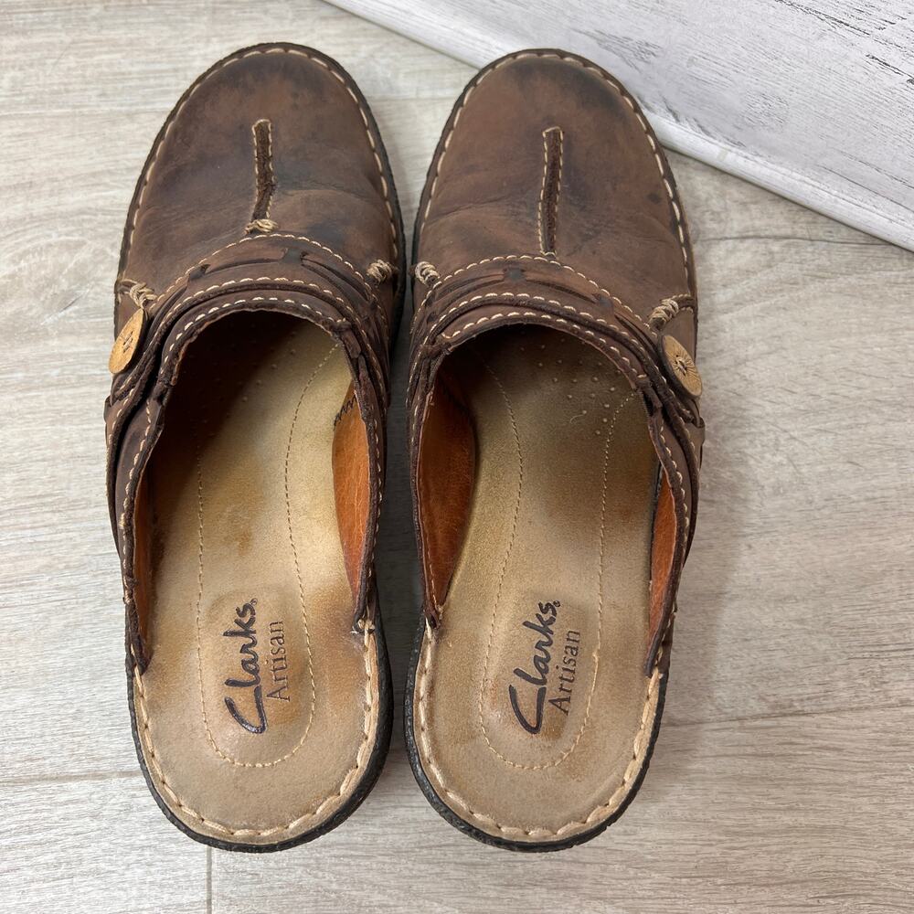 Clarks Shoes Womens SZ 7M Brown Artisan Collection Inca Amy Mules Slip On Clogs - Picture 8 of 15